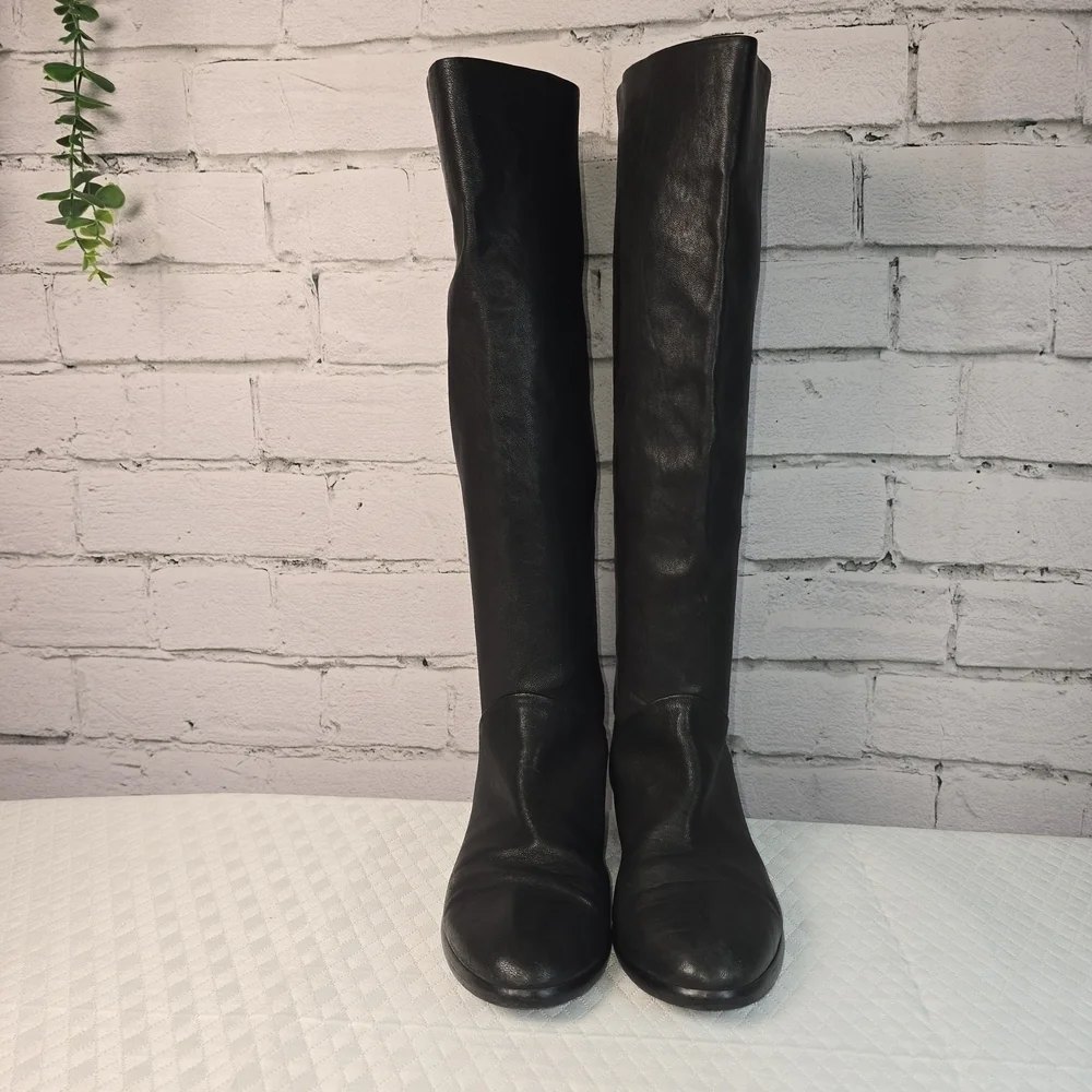 J. CREW BLACK SOFT LEATHER PULL ON KNEE HIGH BLACK BOOTS WOMENS SIZE 8